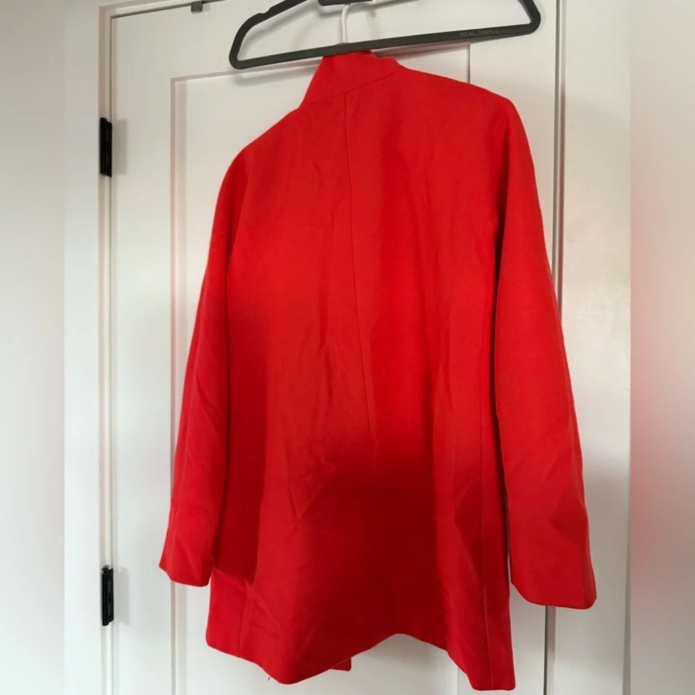 J. Crew Bright Red Wool Pea Coat with Yellow Zipper Trim - Picture 3 of 3
